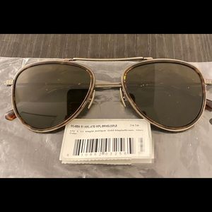 New Garrett Leight Aviator ICHI S Maple Antique Gold Brown Polarized Sunglasses